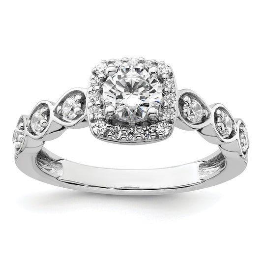 14k White Gold 7/8 Ct. Lab Grown Diamond VS/SI+ G+ Round Halo Engagement Ring