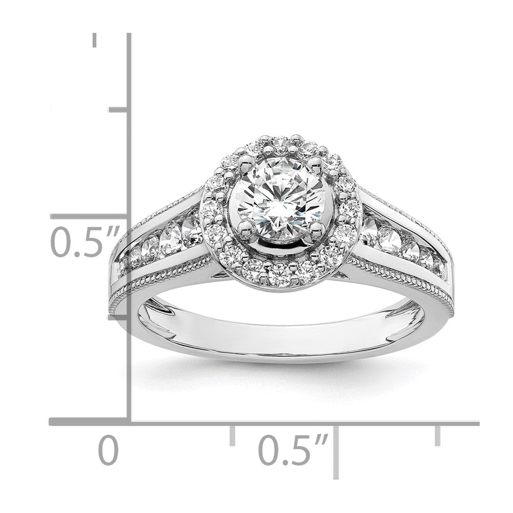 14k White Gold 1 Ct. Lab Grown Diamond VS/SI+ G+ Round Halo Engagement Ring