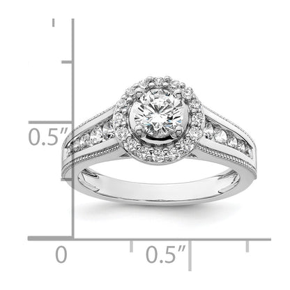14k White Gold 1 Ct. Lab Grown Diamond VS/SI+ G+ Round Halo Engagement Ring