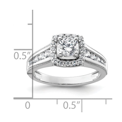 14k White Gold 1 Ct. Lab Grown Diamond VS/SI+ G+ Round Halo Engagement Ring