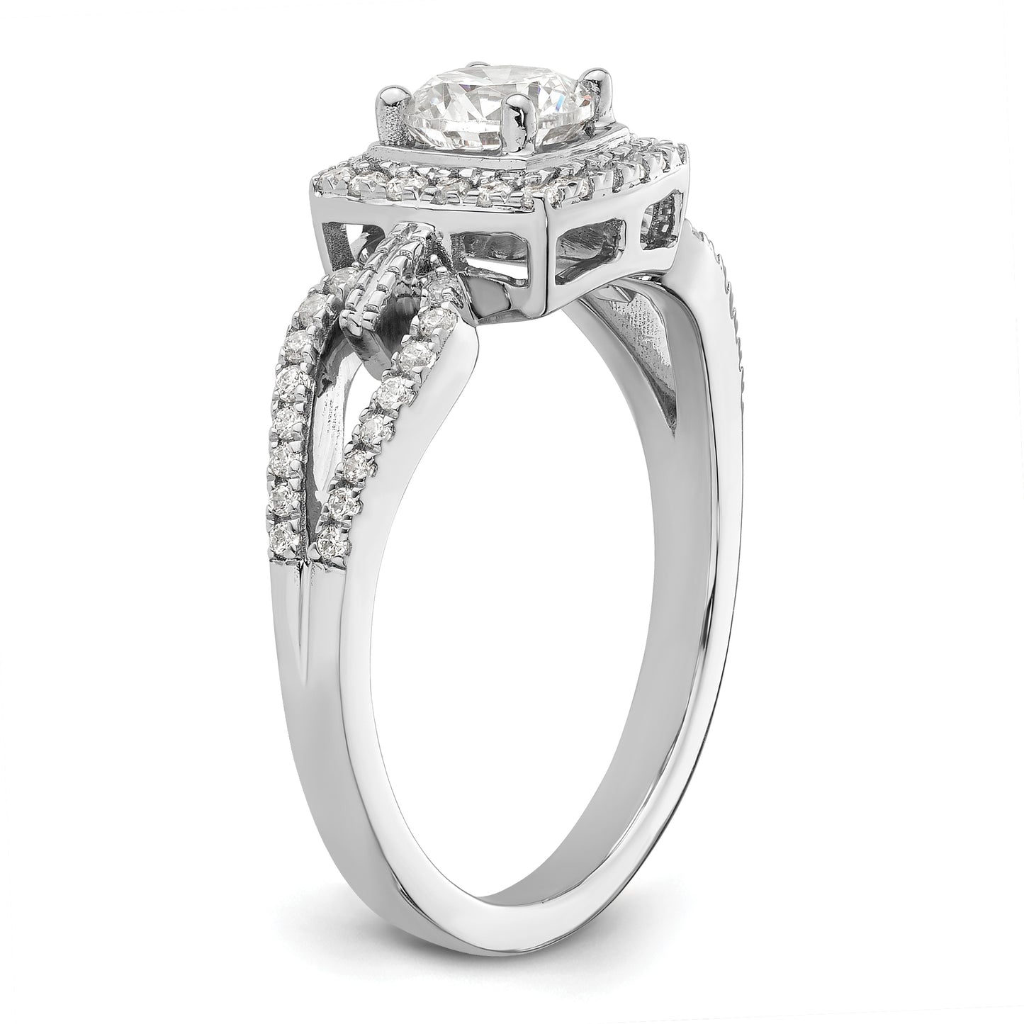 14k White Gold 3/4 Ct. Lab Grown Diamond VS/SI+ G+ Round Halo Engagement Ring