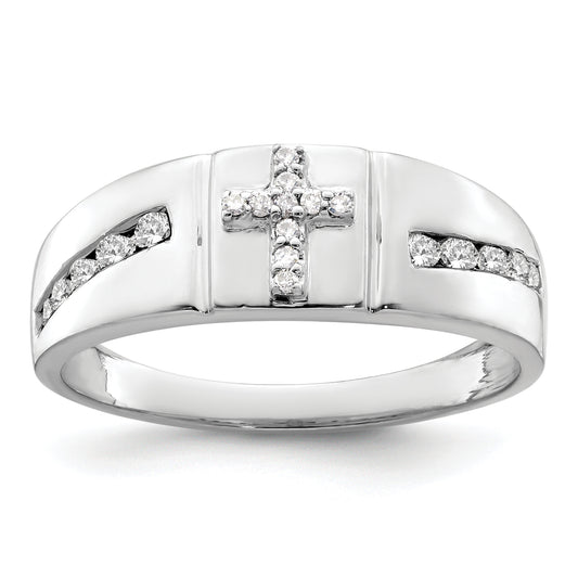 14k White Gold 1/4 Ct. Lab Grown Diamond VS/SI+ G+ Cross Men's Band Ring