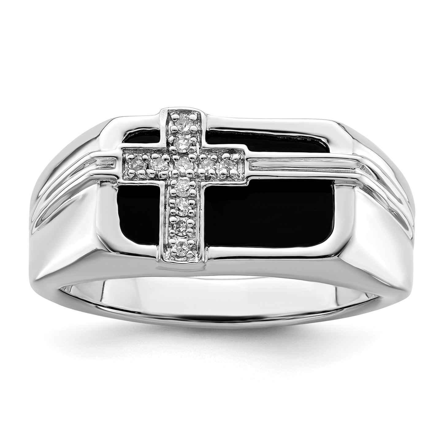 14k White Gold 1/20 Ct. Lab Grown Diamond VS/SI+ G+ and Onyx Cross Men's Ring