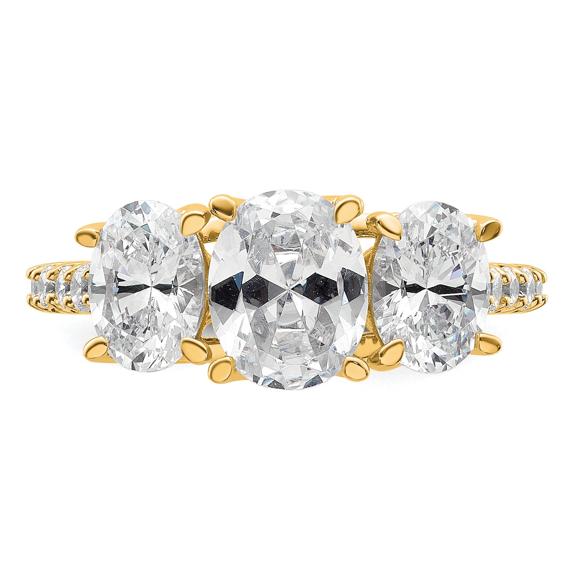 14K Yellow Gold 3 Stone Oval Certified Lab Grown Vs Def Diamond Complete Engagement Ri