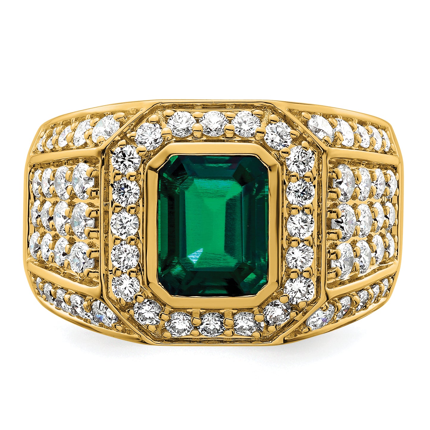 10k Yellow Gold 1 7/8 Ct. Lab Grown Diamond VS/SI+ G+ and Lab Created Emerald Men's Ring