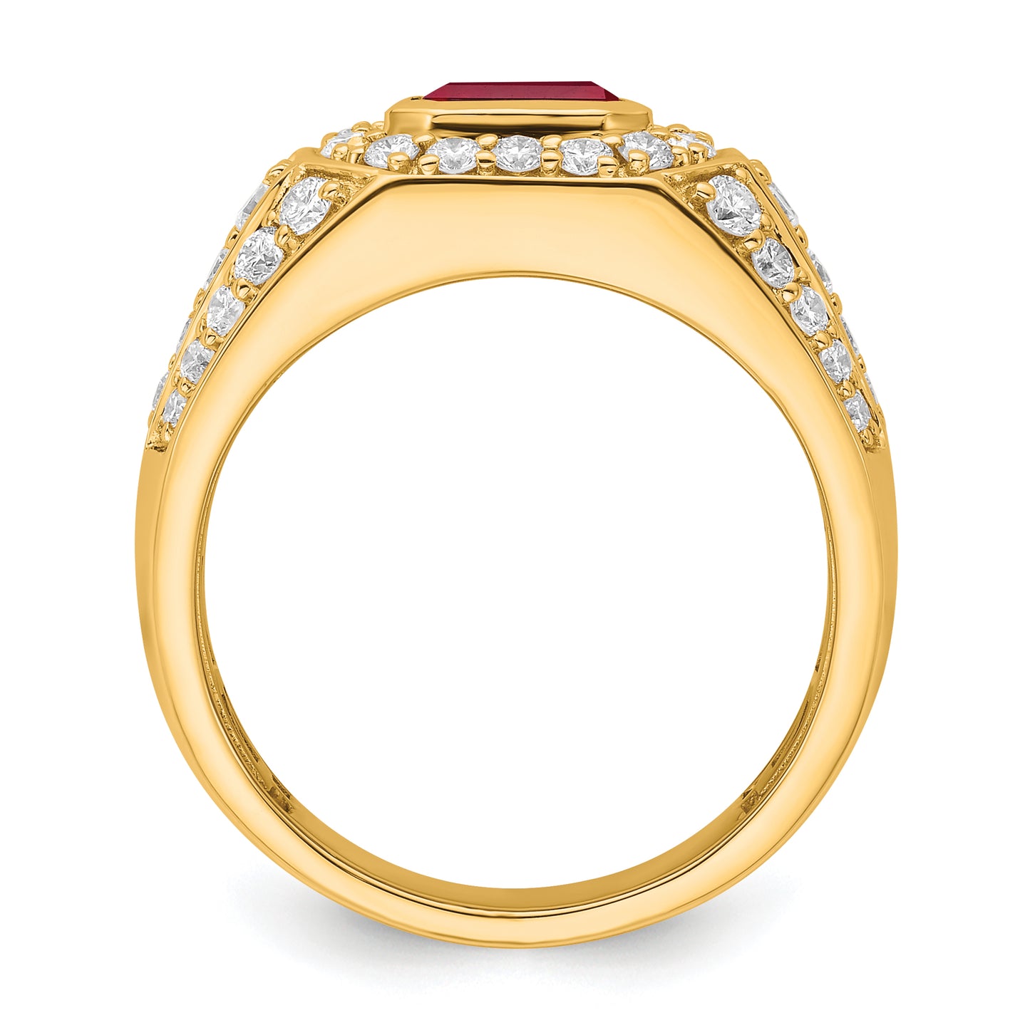 10k Yellow Gold 1 7/8 Ct. Lab Grown Diamond VS/SI+ G+ and Lab Created Ruby Men's Ring