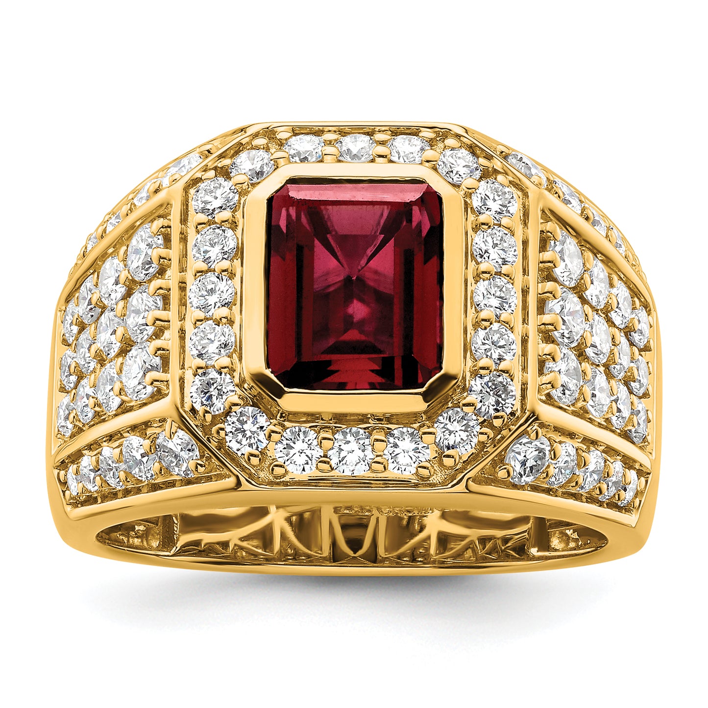 10k Yellow Gold 1 7/8 Ct. Lab Grown Diamond VS/SI+ G+ and Lab Created Ruby Men's Ring