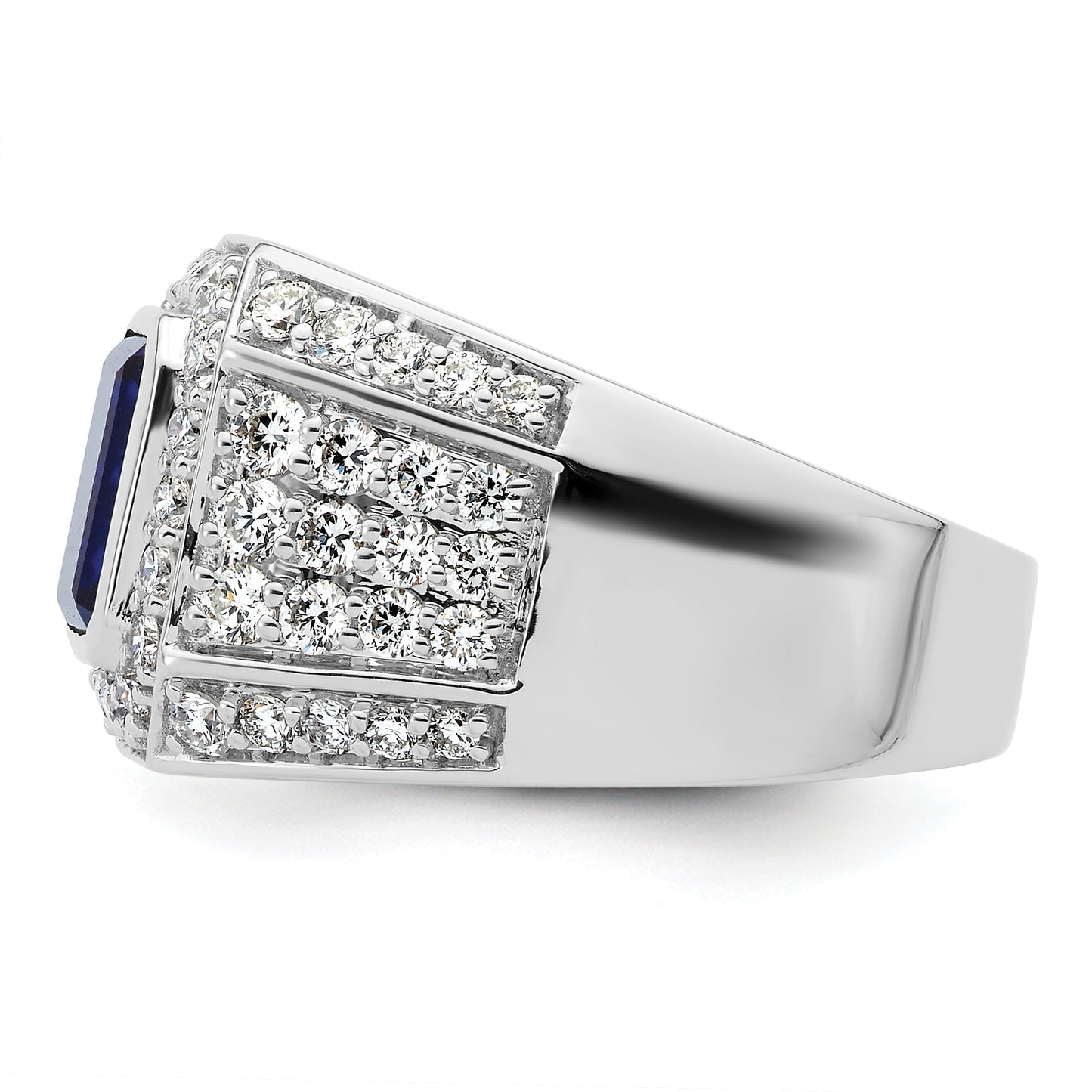 10k White Gold 1 7/8 Ct. Lab Grown Diamond VS/SI+ G+ and Lab Created Blue Sapphire Men's Ring