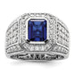 10k White Gold 1 7/8 Ct. Lab Grown Diamond VS/SI+ G+ and Lab Created Blue Sapphire Men's Ring