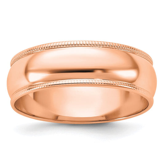14k Rose Gold 6mm Lightweight Milgrain Half Round Wedding Band Ring
