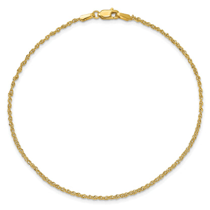 14K Yellow Gold 10 Inch 1.7mm Ropa With Lobster Clasp Anklet