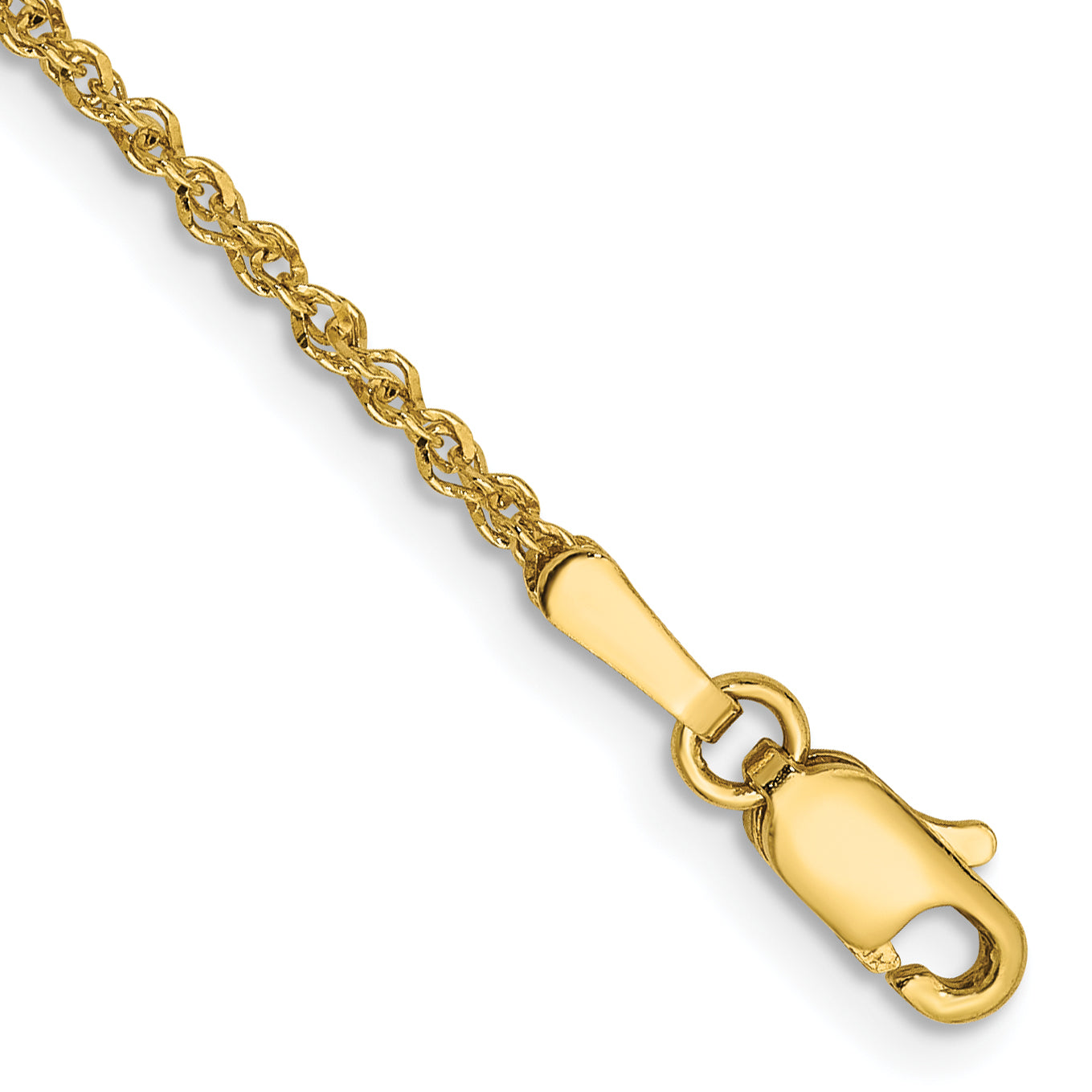 14K Yellow Gold 10 Inch 1.7mm Ropa With Lobster Clasp Anklet