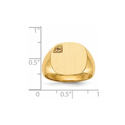14K Yellow Gold 15.0X15.0mm Closed Back Diamond Men'S Signet Ring Mounting