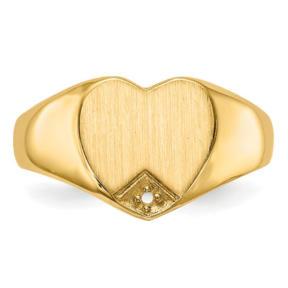 14K Yellow Gold .005Ct. Diamond Closed Back 9.0X9.0mm Heart Signet Ring Mounting