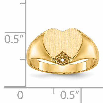 14K Yellow Gold .005Ct. Diamond Closed Back 9.0X9.0mm Heart Signet Ring Mounting