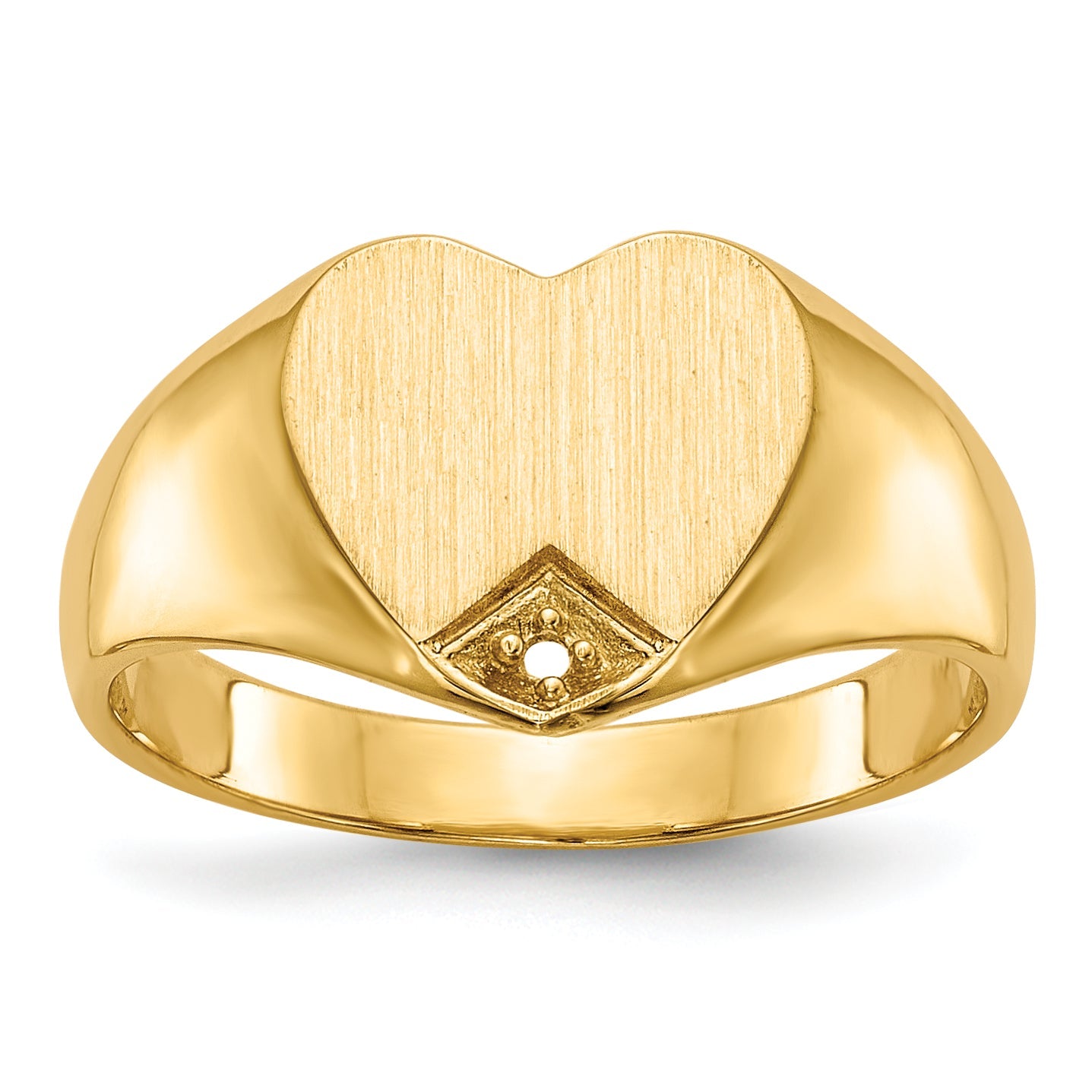 14K Yellow Gold .005Ct. Diamond Closed Back 9.0X9.0mm Heart Signet Ring Mounting