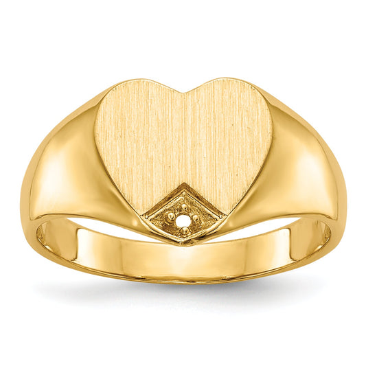 14K Yellow Gold .005Ct. Diamond Closed Back 9.0X9.0mm Heart Signet Ring Mounting