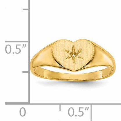 14K Yellow Gold .01Ct. Diamond 7.0X10.0mm Open Back Heart Signet Ring Mounting