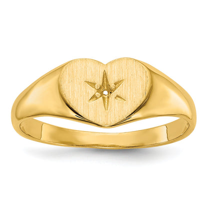 14K Yellow Gold .01Ct. Diamond 7.0X10.0mm Open Back Heart Signet Ring Mounting