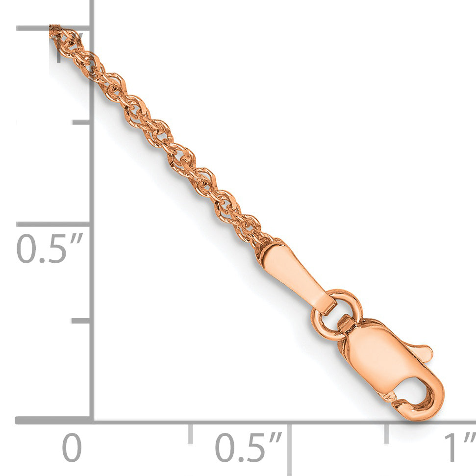 14K Rose Gold 10 Inch 1.7mm Ropa With Lobster Clasp Anklet