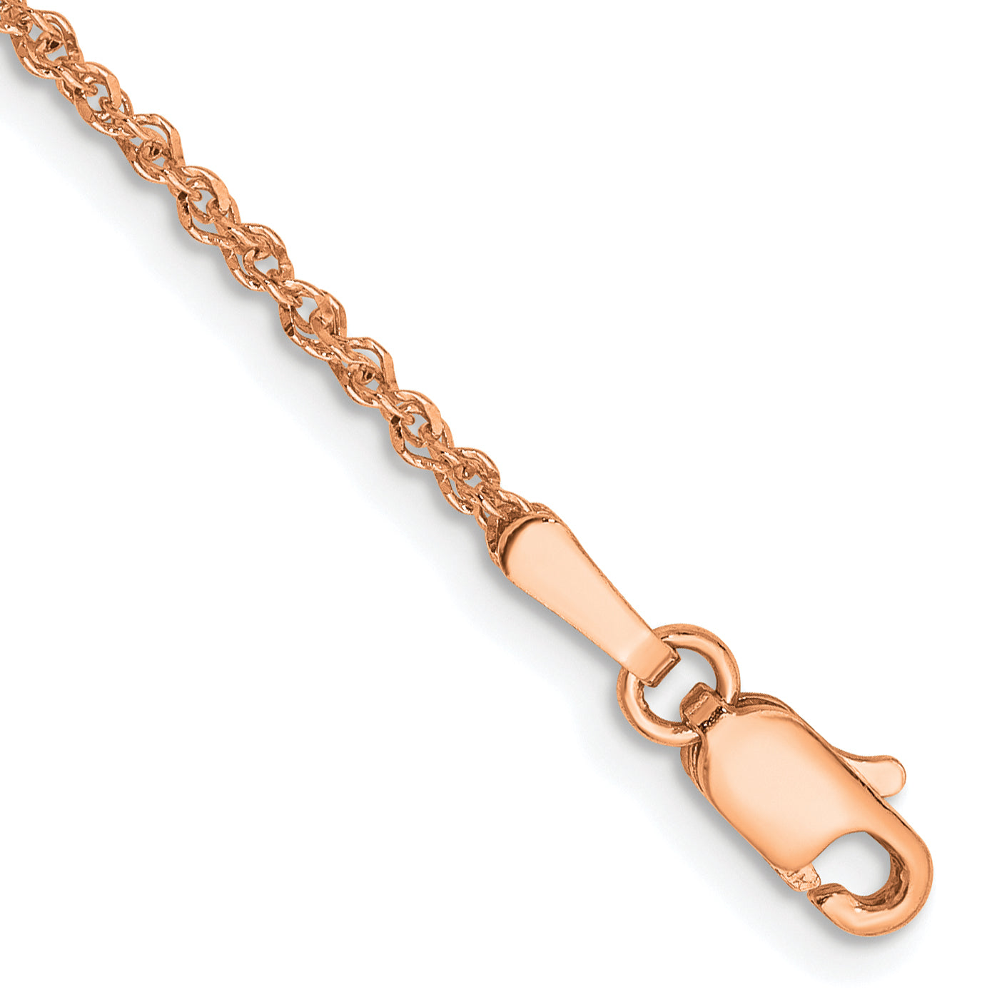 14K Rose Gold 9 Inch 1.7mm Ropa With Lobster Clasp Anklet