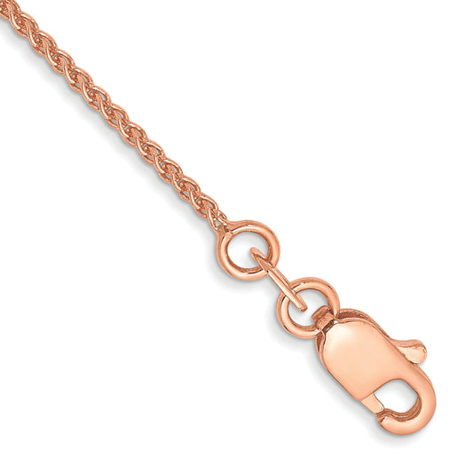 14K Rose Gold 10 Inch 1mm Solid Polished Spiga With Lobster Clasp Anklet
