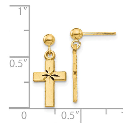 14K Yellow Gold Satin & Diamond -Cut Cross Earrings