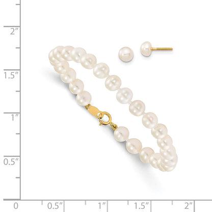 14K Yellow Gold Madi K 4-5mm White Freshwater Cultured Pearl Bracelet & Earring Set