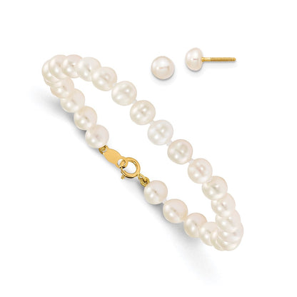 14K Yellow Gold Madi K 4-5mm White Freshwater Cultured Pearl Bracelet & Earring Set