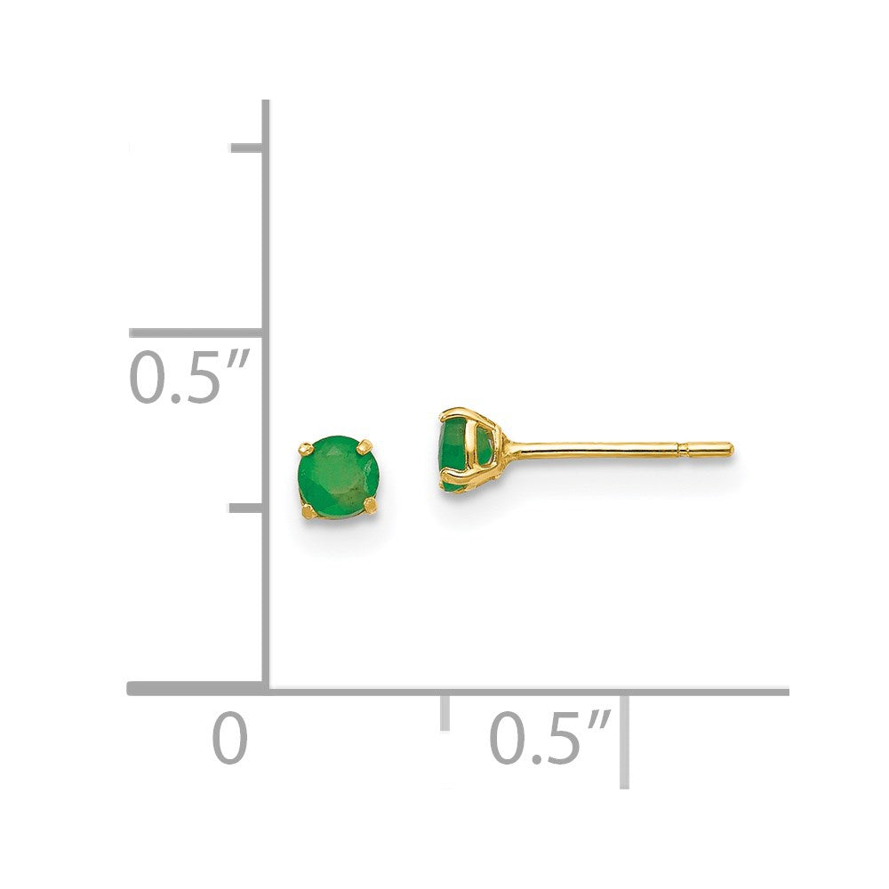 14K Yellow Gold Madi K Round Emerald 3mm Post Earrings