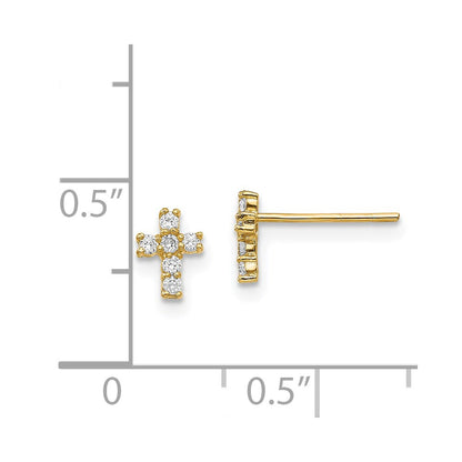 14K Yellow Gold Madi K Polished Cz Cross Post Earrings