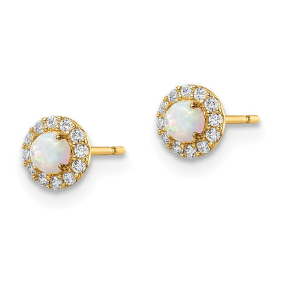 14K Yellow Gold Madi K Cz And Created Opal Post Earrings