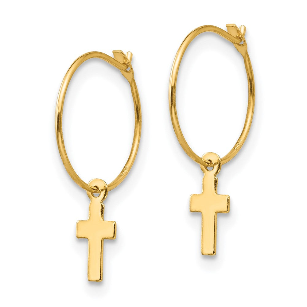 14K Yellow Gold Madi K Endless Hoop W/Small Cross Earrings