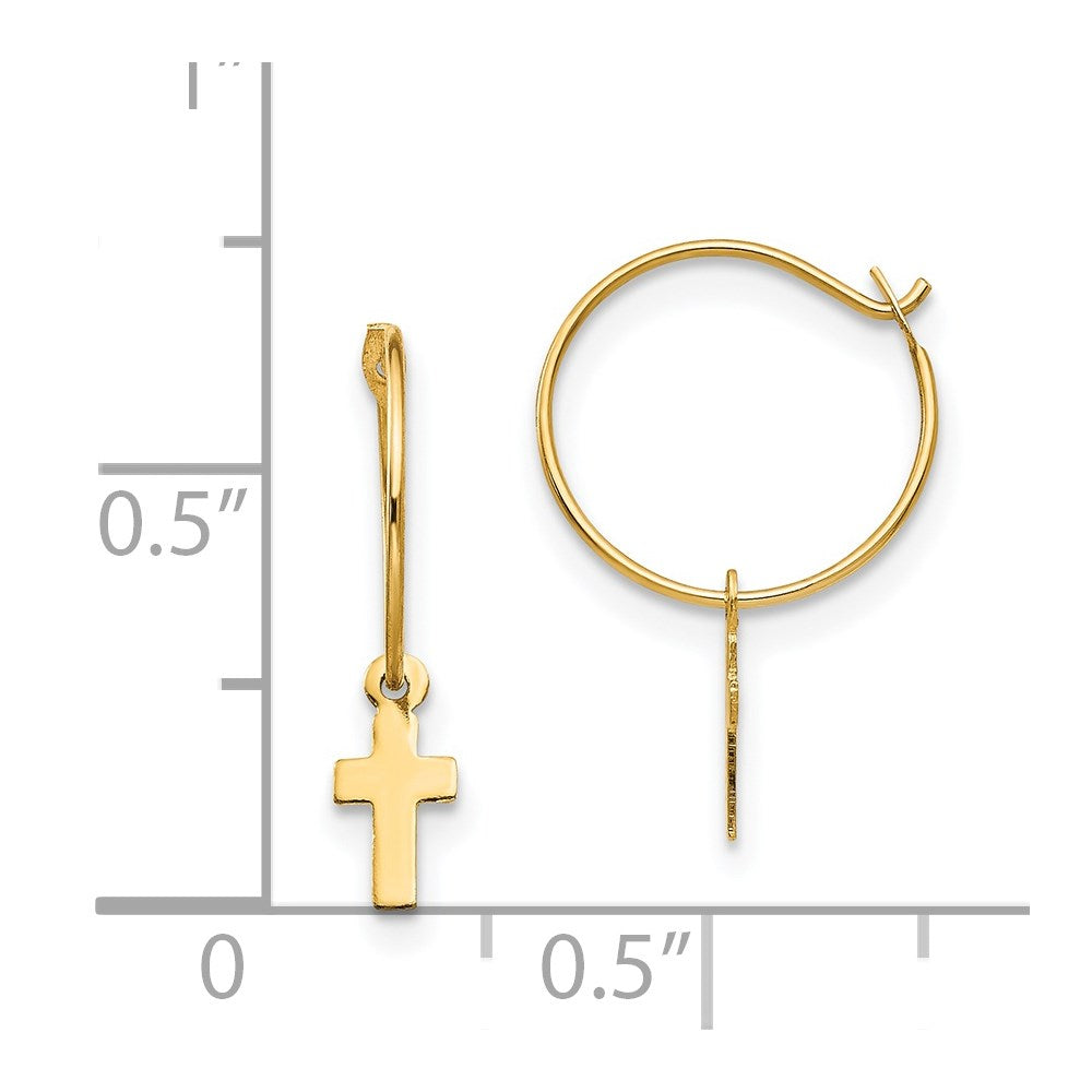 14K Yellow Gold Madi K Endless Hoop W/Small Cross Earrings