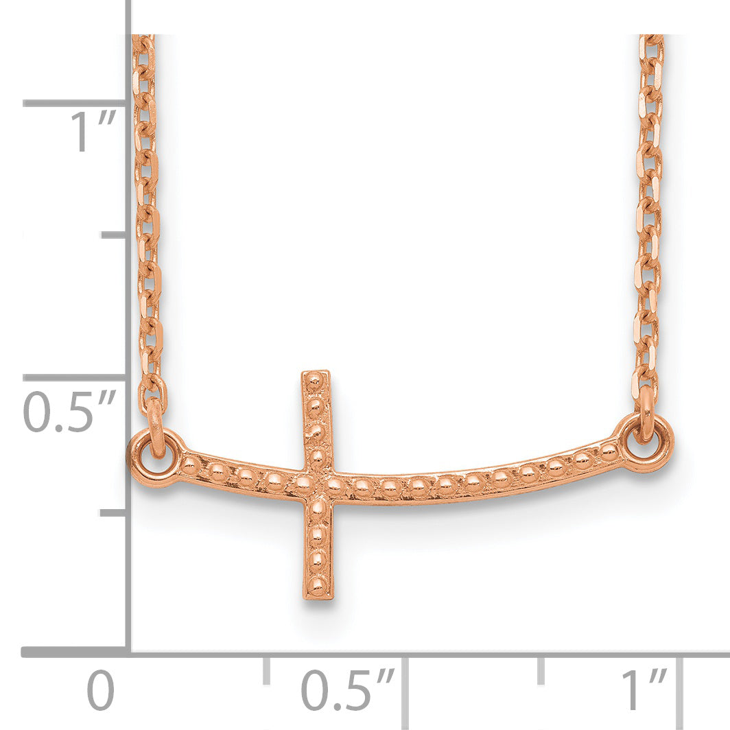 14K Rose Gold Sideways Curved Textured Cross Necklace