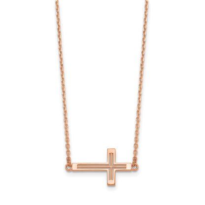 14K Rose Gold Sideways Cut-Out Cross Necklace