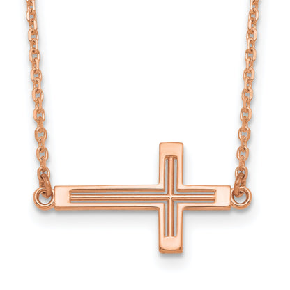 14K Rose Gold Sideways Cut-Out Cross Necklace