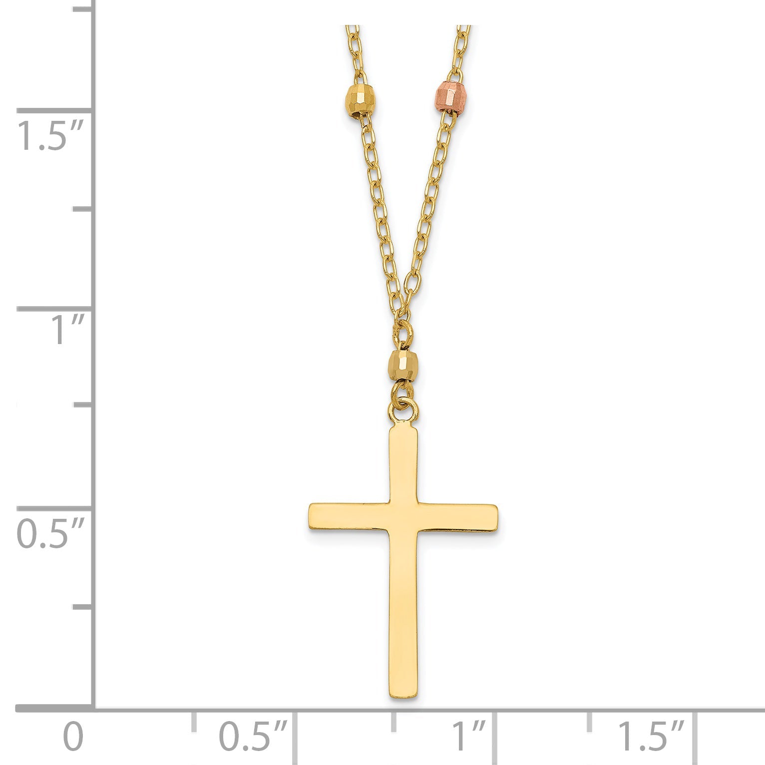 14K Tri-Color Tri Colored Gold Diamond Cut Beaded Cross Necklace