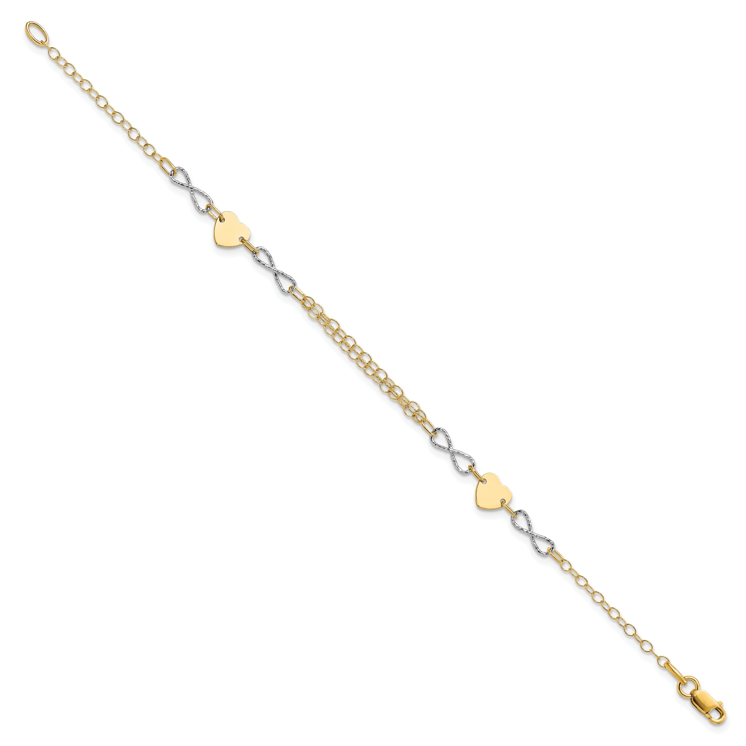 7 Inch 14K Two-Tone Gold Polished Infinity And Heart Bracelet