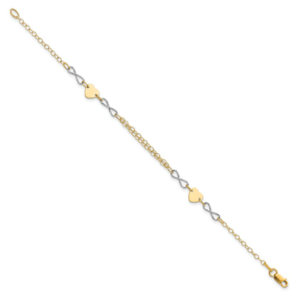 7 Inch 14K Two-Tone Gold Polished Infinity And Heart Bracelet