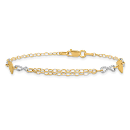 7 Inch 14K Two-Tone Gold Polished Infinity And Heart Bracelet