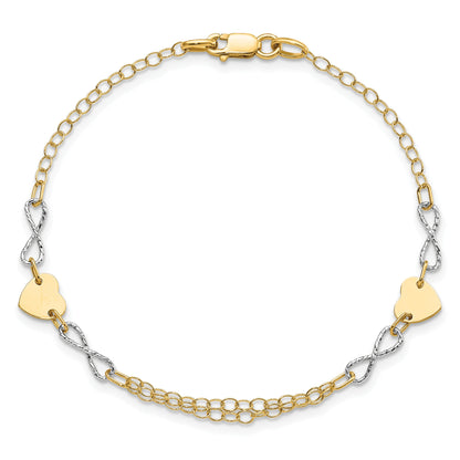 7 Inch 14K Two-Tone Gold Polished Infinity And Heart Bracelet