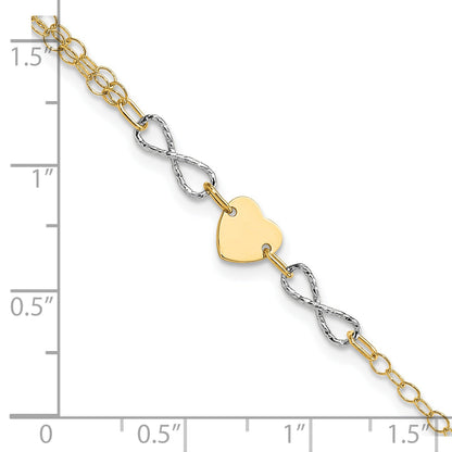 7 Inch 14K Two-Tone Gold Polished Infinity And Heart Bracelet