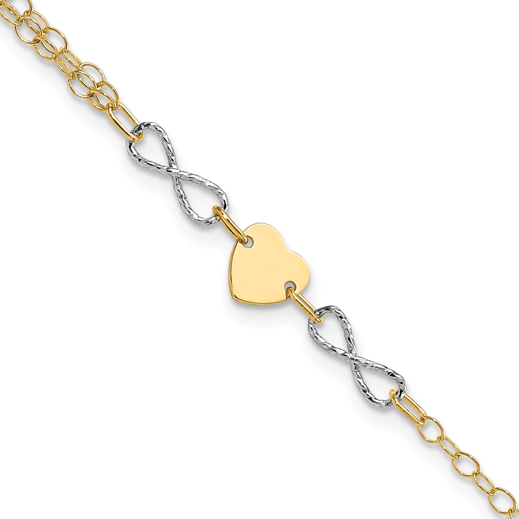 7 Inch 14K Two-Tone Gold Polished Infinity And Heart Bracelet
