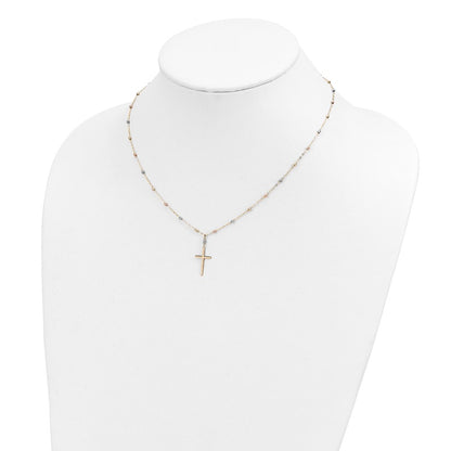 14K Tri-Color Diamond-Cut Beaded Polished Cross Necklace