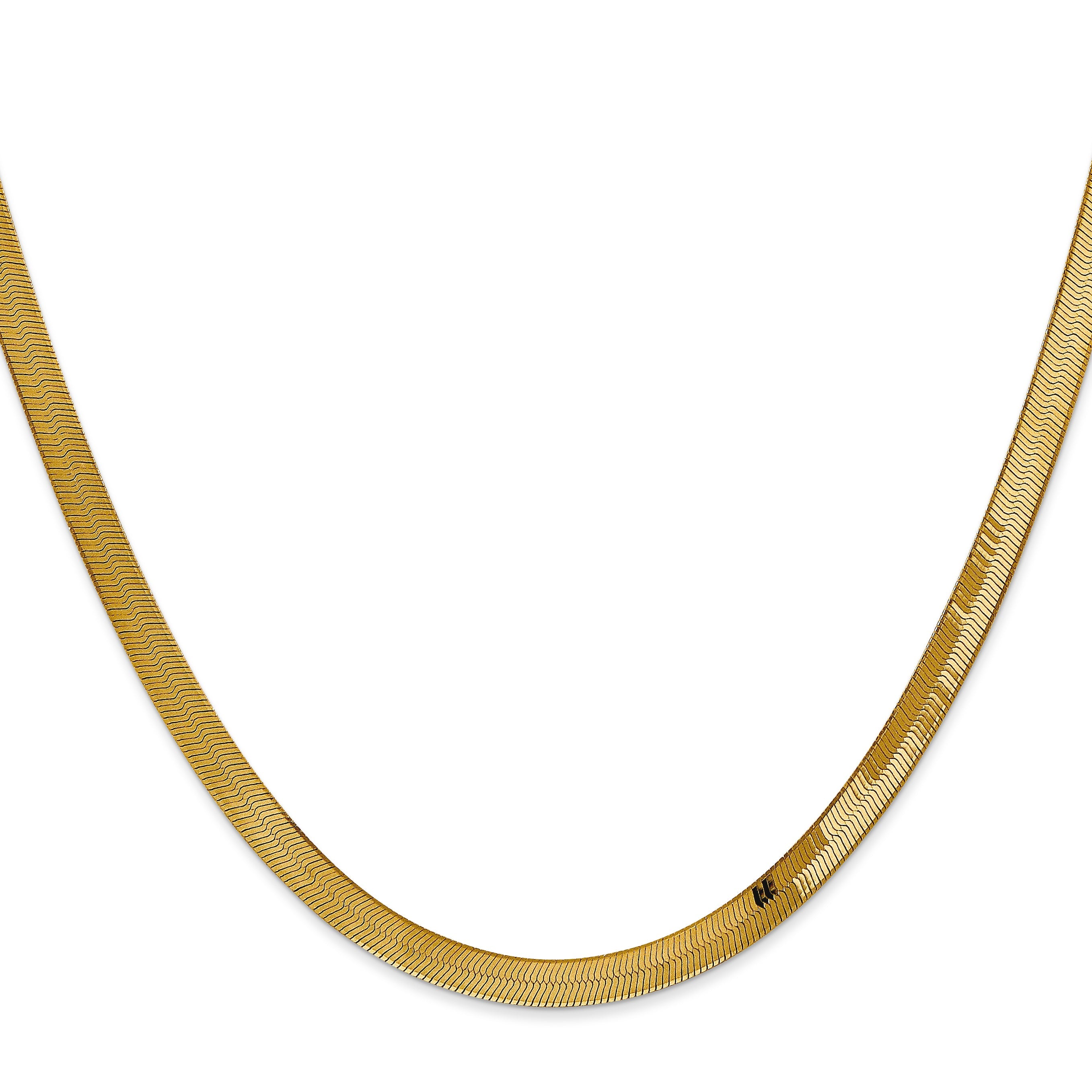 14K Yellow Gold 24 Inch 4mm Silky Herringbone With Lobster Clasp Chain Necklace