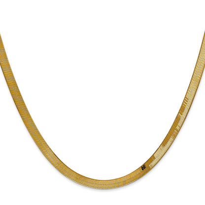 14K Yellow Gold 24 Inch 4mm Silky Herringbone With Lobster Clasp Chain Necklace