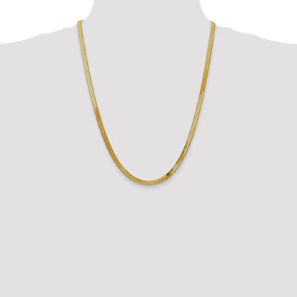 14K Yellow Gold 24 Inch 4mm Silky Herringbone With Lobster Clasp Chain Necklace