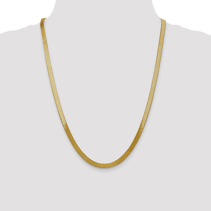 14K Yellow Gold 24 Inch 5mm Silky Herringbone With Lobster Clasp Chain Necklace