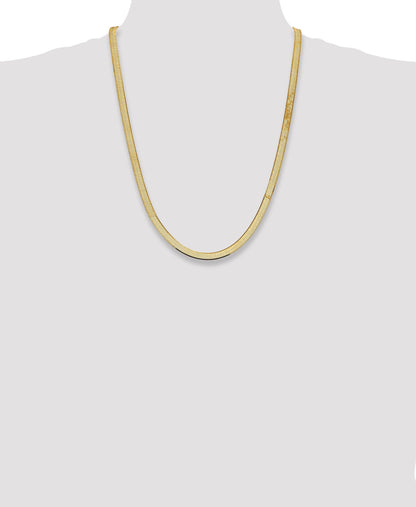 14K Yellow Gold 24 Inch 5.5mm Silky Herringbone With Lobster Clasp Chain Necklace